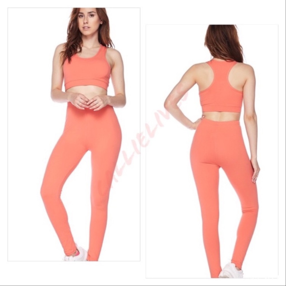 NWT Coral Orange Callie Lives Stasia Activewear Yoga Leggings & Bra - Picture 2 of 8